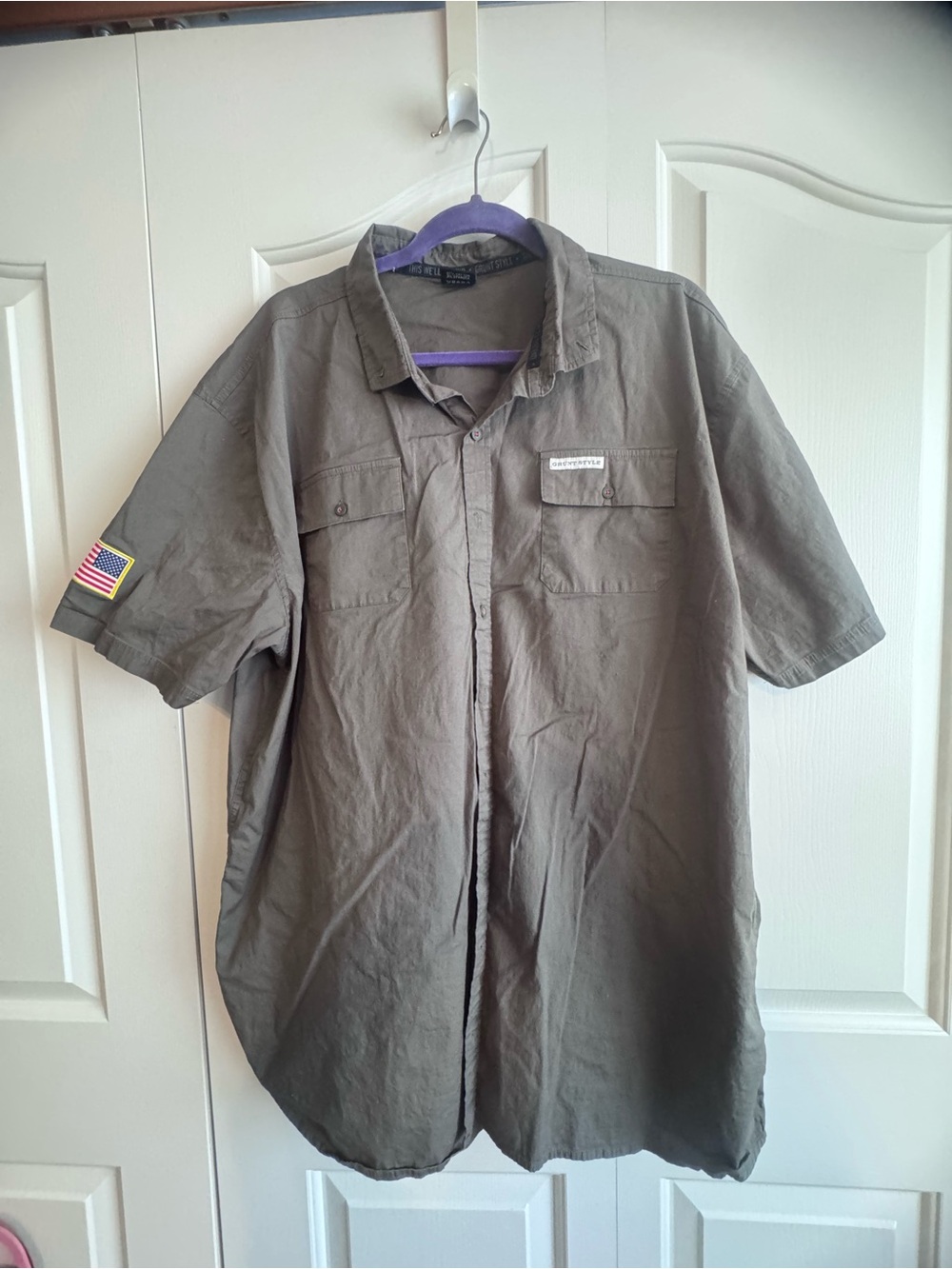 Grunt Style Men's Short Sleeve Button-Down Shirt - Olive Green